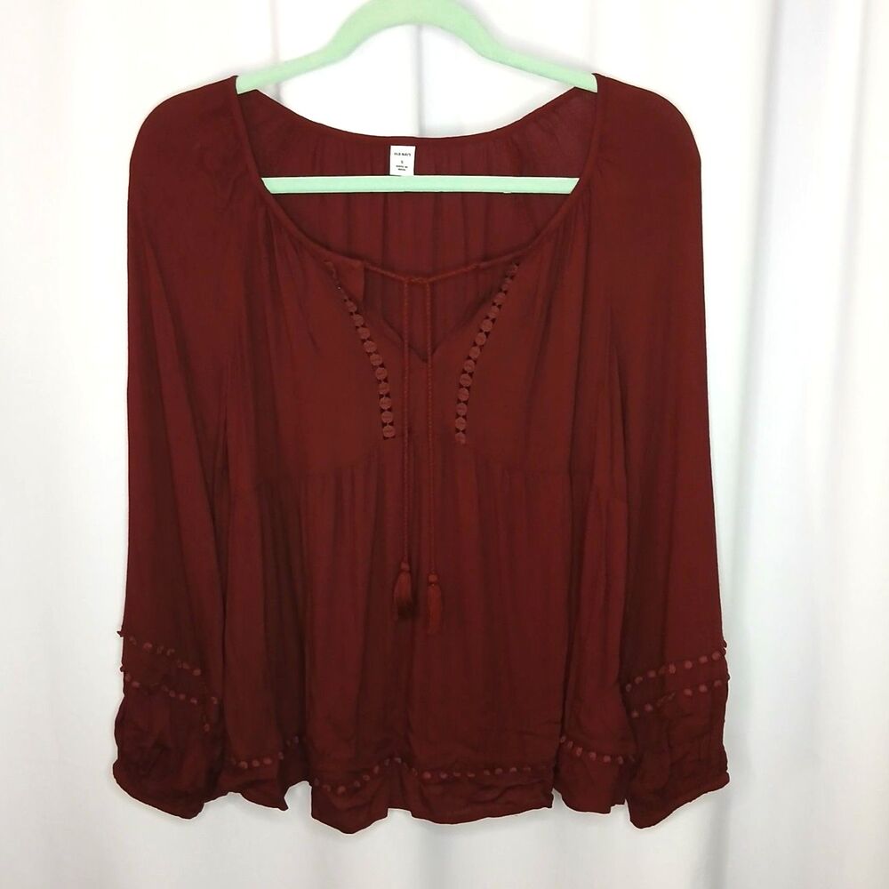 Old Navy Peasant Blouse Relaxed Flowy Rayon Top Lace Lightweight Womens Small
